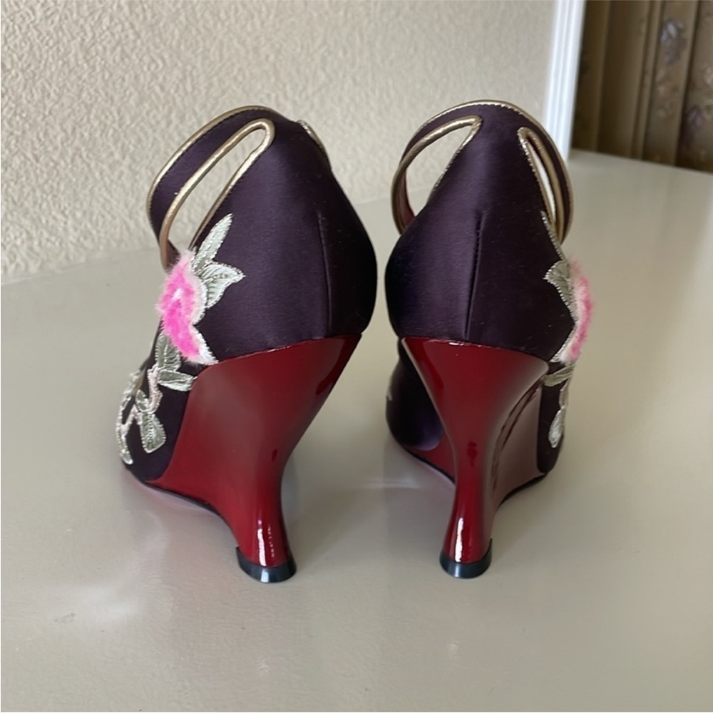Yves Saint Laurent YSL 2004 Tom Ford era opium floral wedge Heels Ankle Strap 38 - Picture 10 of 12